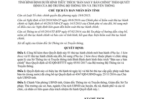 Quyết định 2292/QĐ-UBND 2017 thủ tục hành chính mới Sở Thông tin Truyền thông tỉnh Bình Định