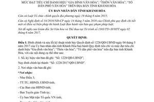 Quyết định 1854/QĐ-UBND 2017 đính chính 1228/QĐ-UBND Thôn Gia đình văn hóa Khánh Hòa