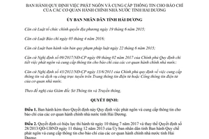 Quyết định 18/2017/QĐ-UBND việc phát ngôn cung cấp thông tin của cơ quan nhà nước Hải Dương