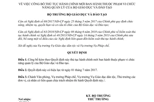 Quyết định 2206/QĐ-BGDĐT 2017 công bố thủ tục hành chính mới quản lý Bộ Giáo dục Đào tạo