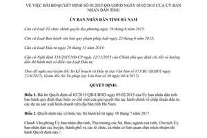 Quyết định 20/2017/QĐ-UBND bãi bỏ 03/2015/QĐ-UBND Hà Nam