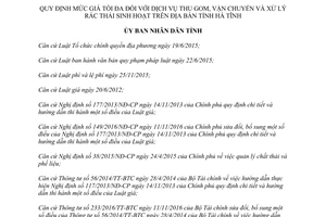 Quyết định 33/2017/QĐ-UBND quy định giá đối với dịch vụ thu gom xử lý rác thải sinh hoạt Hà Tĩnh