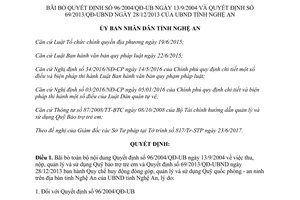 Quyết định 51/2017/QĐ-UBND bãi bỏ Quyết định 96/2004/QĐ-UB 69/2013/QĐ-UBND Nghệ An