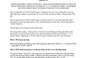 Thông tư 18/2017/TT-BLĐTBXH điều chỉnh lương hưu trợ cấp bảo hiểm và trợ cấp hàng tháng