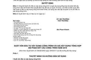 Quyết định 706/QĐ-BXD 2017 công bố Suất vốn đầu tư xây dựng công trình giá xây dựng tổng hợp