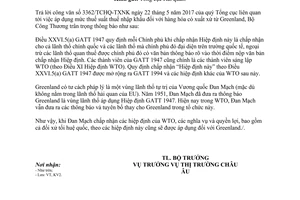 Công văn 4851/BCT-KV2 2017 về thuế suất thuế nhập khẩu hàng hóa có xuất xứ từ Greenland