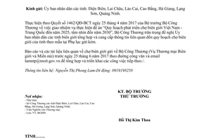 Công văn 4980/BCT-BGMN 2017 triển khai Quy hoạch phát triển chợ biên giới Việt Nam Trung Quốc