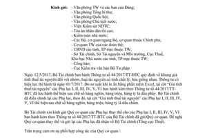 Công văn 7487/BTC-VP 2017 thay thế Phụ lục tại 44/2017/TT-BTC giá tính thuế tài nguyên