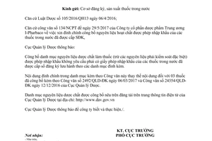 Công văn 8317/QLD-ĐK 2017 đính chính dược chất thuốc được nhập khẩu không yêu cầu Giấy phép