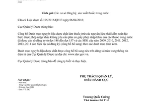 Công văn 8473/QLD-ĐK 2017 nguyên liệu dược thuốc được phép nhập khẩu không yêu cầu giấy phép