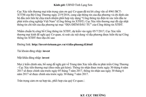 Công văn 1232 XTTM/XTĐT 2017 kiểm tra rà soát nội dung địa phương Cổng thông tin xúc tiến đầu tư