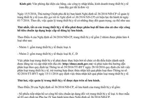 Công văn 3600/BYT-TB-CT 2017 thực hiện Nghị định 36/2016/NĐ-CP quản lý trang thiết bị y tế