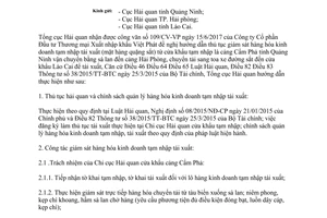 Công văn 4155/TCHQ-GSQL 2017 hàng hóa tạm nhập Cẩm Phả Hải Phòng tái xuất cửa khẩu Lào Cai