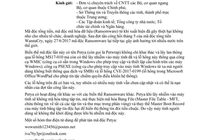Công văn 338/CATTT-TĐQLGS 2017 cảnh báo biến thể mới mã độc tống tiền Ransomware Petya