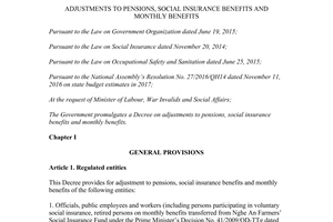 Decree 76/2017/ND-CP adjustments pensions social insurance benefits monthly benefits