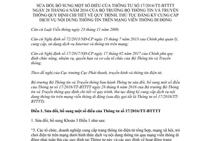Thông tư 08/2017/TT-BTTTT sửa đổi 17/2016/TT-BTTTT đăng ký cung cấp dịch vụ thông tin mạng