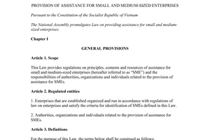Law 04/2017/QH14 on assistance for small and medium sized enterprises