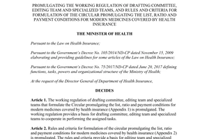 Decision 2701/QD-BYT the working regulation drafting committee editing team specialized teams