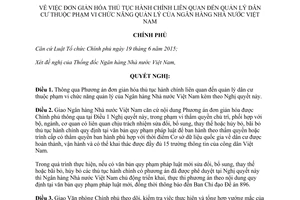 Nghị quyết 59/NQ-CP 2017 đơn giản thủ tục hành chính quản lý dân cư Ngân hàng Nhà nước