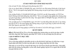 Quyết định 2018/QĐ-UBND 2017 Tái cơ cấu nông nghiệp nâng cao giá trị gia tăng bền vững Thái Nguyên