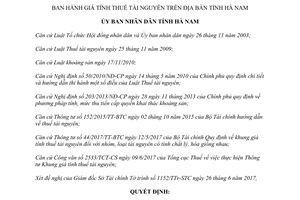 Quyết định 1007/QĐ-UBND 2017 giá tính thuế tài nguyên Hà Nam