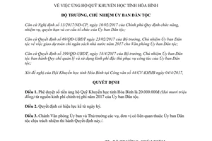 Quyết định 399/QĐ-UBDT 2017 ủng hộ Quỹ Khuyến học tỉnh Hòa Bình