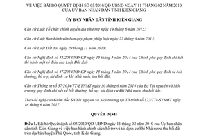 Quyết định 24/2017/QĐ-UBND bãi bỏ Quyết định 03/2010/QĐ-UBND Kiên Giang
