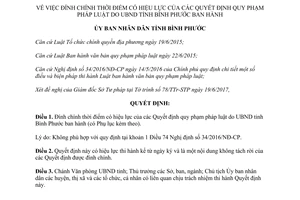 Quyết định 1669/QĐ-UBND 2017 đính chính thời điểm có hiệu lực Quyết định quy phạm Bình Phước
