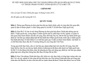 Nghị quyết 60/NQ-CP 2017 đơn giản hóa thủ tục hành chính quản lý dân cư phạm vi quản lý Bộ Y tế