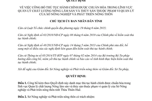 Quyết định 1529/QĐ-UBND 2017 thủ tục chuẩn hóa Quản lý chất lượng Nông lâm thủy sản Huế