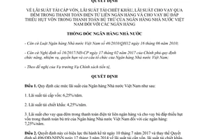 Quyết định 1424/QĐ-NHNN 2017 lãi suất tái cấp vốn chiết khấu vay qua đêm thanh toán điện tử