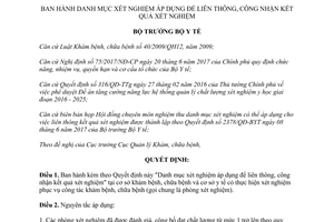 Quyết định 3148/QĐ-BYT 2017 danh mục xét nghiệm liên thông công nhận kết quả xét nghiệm
