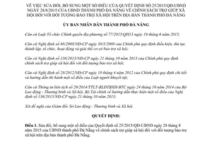 Quyết định 24/2017/QĐ-UBND sửa đổi 25/2015/QĐ-UBND chính sách trợ giúp xã hội Đà Nẵng