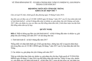 Nghị quyết 06/2017/NQ-HĐND kinh tế xã hội 6 tháng đầu nhiệm vụ 6 tháng cuối Sóc Trăng 2017