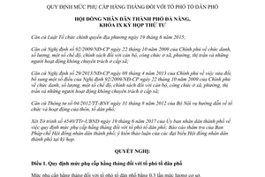 Nghị quyết 109/2017/NQ-HĐND quy định mức phụ cấp hằng tháng với tổ phó tổ dân phố Đà Nẵng