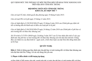 Nghị quyết 04/2017/NQ-HĐND mức thu phí bảo vệ môi trường khai thác khoáng sản Sóc Trăng