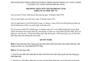 Nghị quyết 107/2017/NQ-HĐND chính sách phát triển nguồn nhân lực chất lượng khu vực công Đà Nẵng