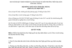 Nghị quyết 03/2017/NQ-HĐND quy định nhiệm vụ chi bảo vệ môi trường Sóc Trăng