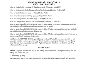 Nghị quyết 68/2017/NQ-HĐND mức thu phí bảo vệ môi trường đối với khai thác khoáng sản Đồng Nai