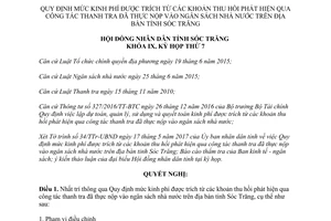 Nghị quyết 13/2017/NQ-HĐND kinh phí trích từ khoản thu thanh tra đã nộp ngân sách Sóc Trăng