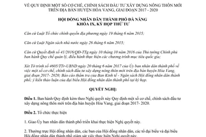 Nghị quyết 105/2017/NQ-HĐND Quy định cơ chế chính sách đầu tư xây dựng nông thôn mới Đà Nẵng