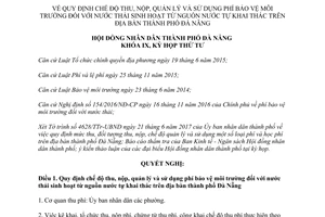 Nghị quyết 90/2017/NQ-HĐND chế độ quản lý phí bảo vệ môi trường nước thải sinh hoạt Đà Nẵng