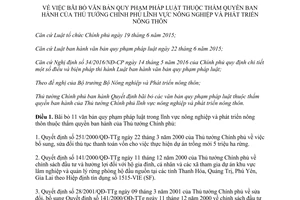 Quyết định 30/2017/QĐ-TTg bãi bỏ văn bản quy phạm nông nghiệp nông thôn