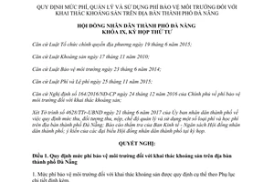 Nghị quyết 89/2017/NQ-HĐND mức quản lý phí bảo vệ môi trường khai thác khoáng sản Đà Nẵng