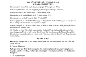 Nghị quyết 60/2017/NQ-HĐND quy định phí bảo vệ môi trường đối với nước thải sinh hoạt Đồng Nai