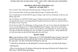 Nghị quyết 70/2017/NQ-HĐND sửa đổi 177/2010/NQ-HĐND hỗ trợ đào tạo bồi dưỡng cán bộ Đồng Nai