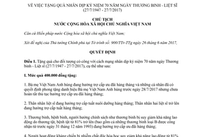 Quyết định 1330/QĐ-CTN 2017 tặng quà kỷ niệm 70 năm ngày Thương binh Liệt sĩ