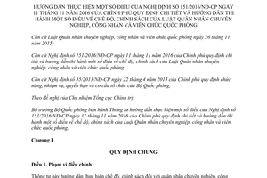 Thông tư 162/2017/TT-BQP hướng dẫn 151/2016/NĐ-CP chính sách Luật Quân nhân chuyên nghiệp