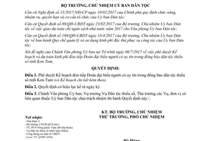 Quyết định 406/QĐ-UBDT 2017 Kế hoạch đón Đoàn đại biểu dân tộc thiểu số Kon Tum