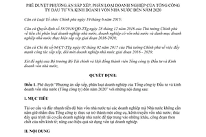 Quyết định 1001/QĐ-TTg 2017 phân loại doanh nghiệp Tổng công ty Đầu tư vốn nhà nước 2020